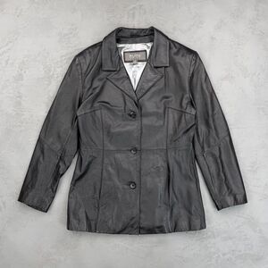 Vintage 1990s Wilsons Leather Black Button Font Jacket Women's Medium